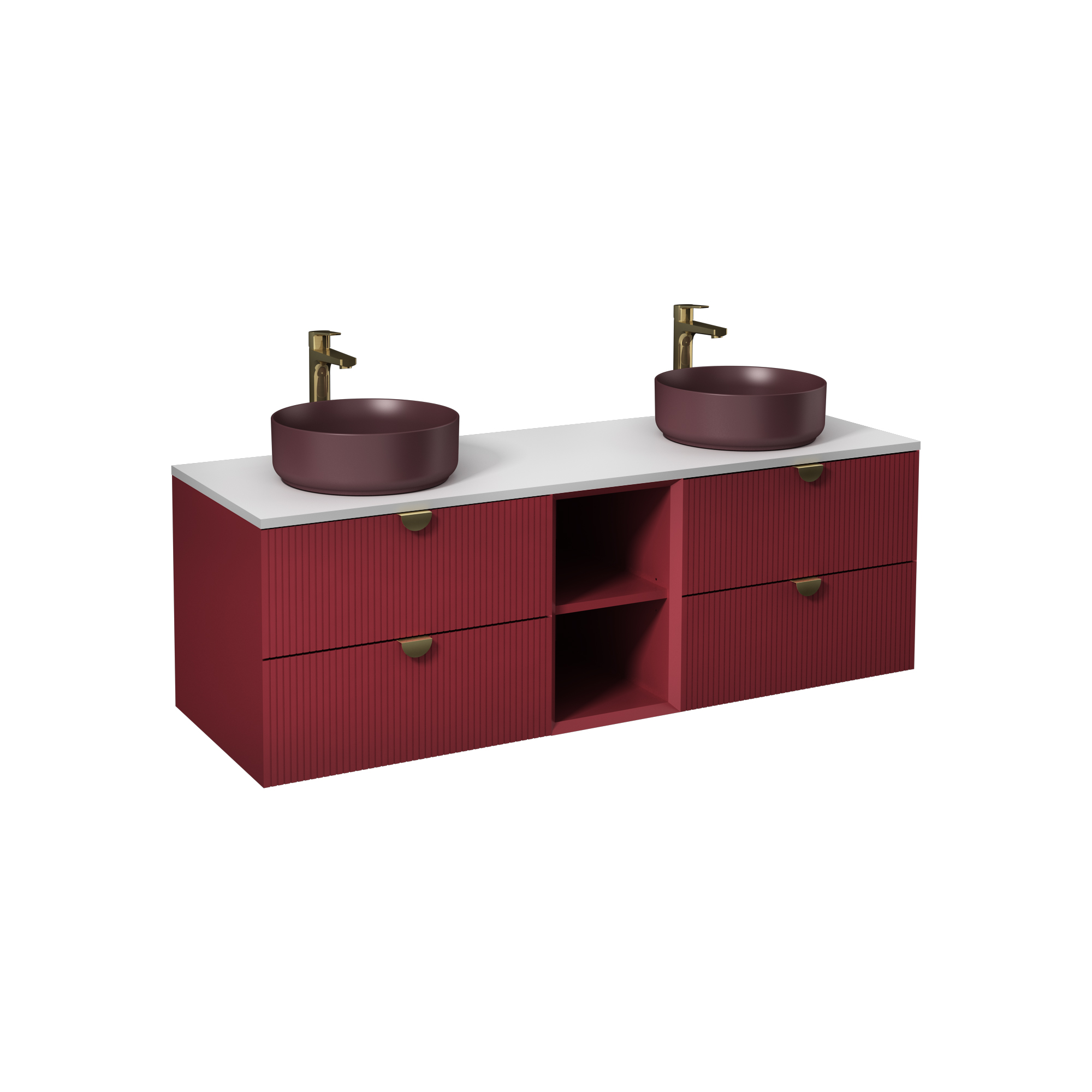 Infinity Washbasin Unit Open Shelf 150cm (10NF65050 x2 Washbasin included) Ruby Red