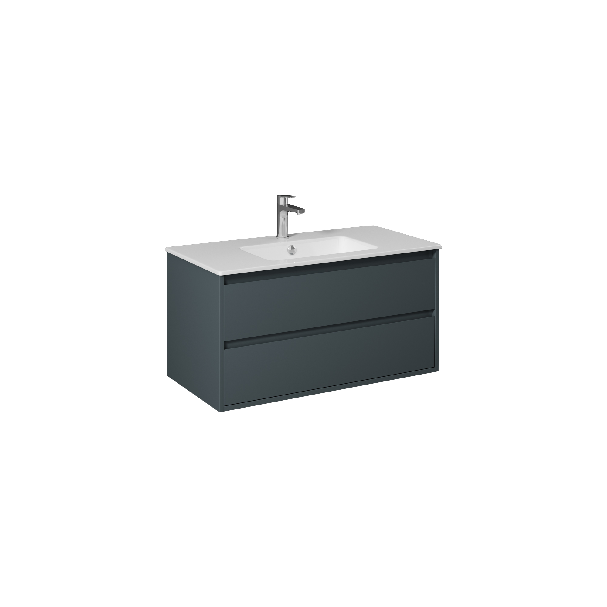 Pro 90cm Washbasin Unit With Two Drawers (10SL50091SV included) Anthracite