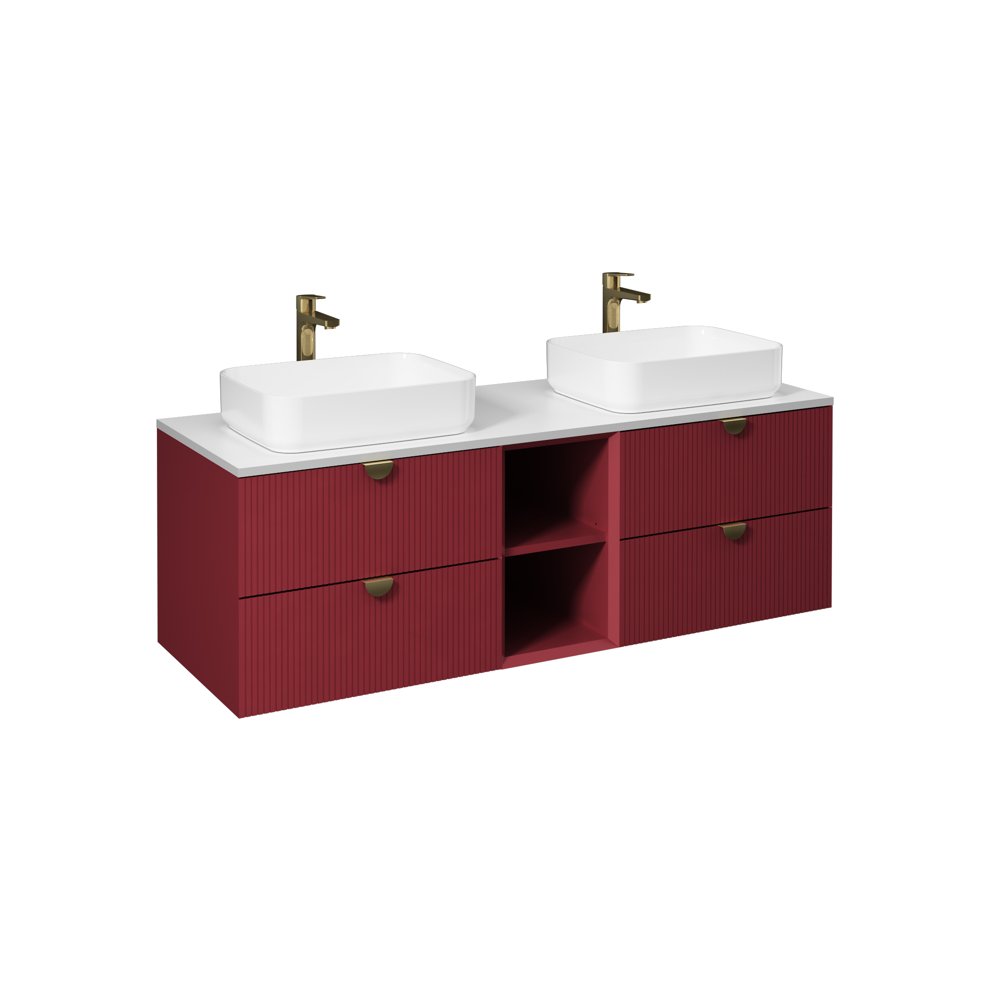 Infinity Washbasin Unit Open Shelf 150cm (10NF65050 2P x2 Washbasin included) Ruby Red