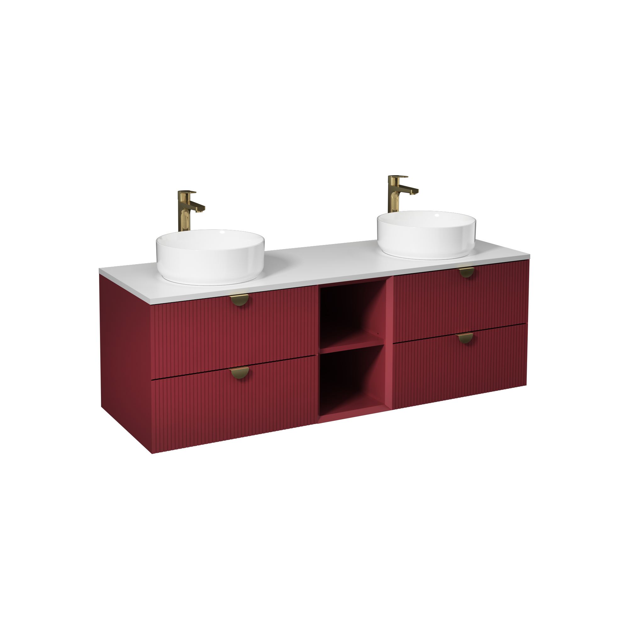 Infinity Washbasin Unit Open Shelf 150cm (10NF65036 2P x2 Washbasin included) Ruby Red