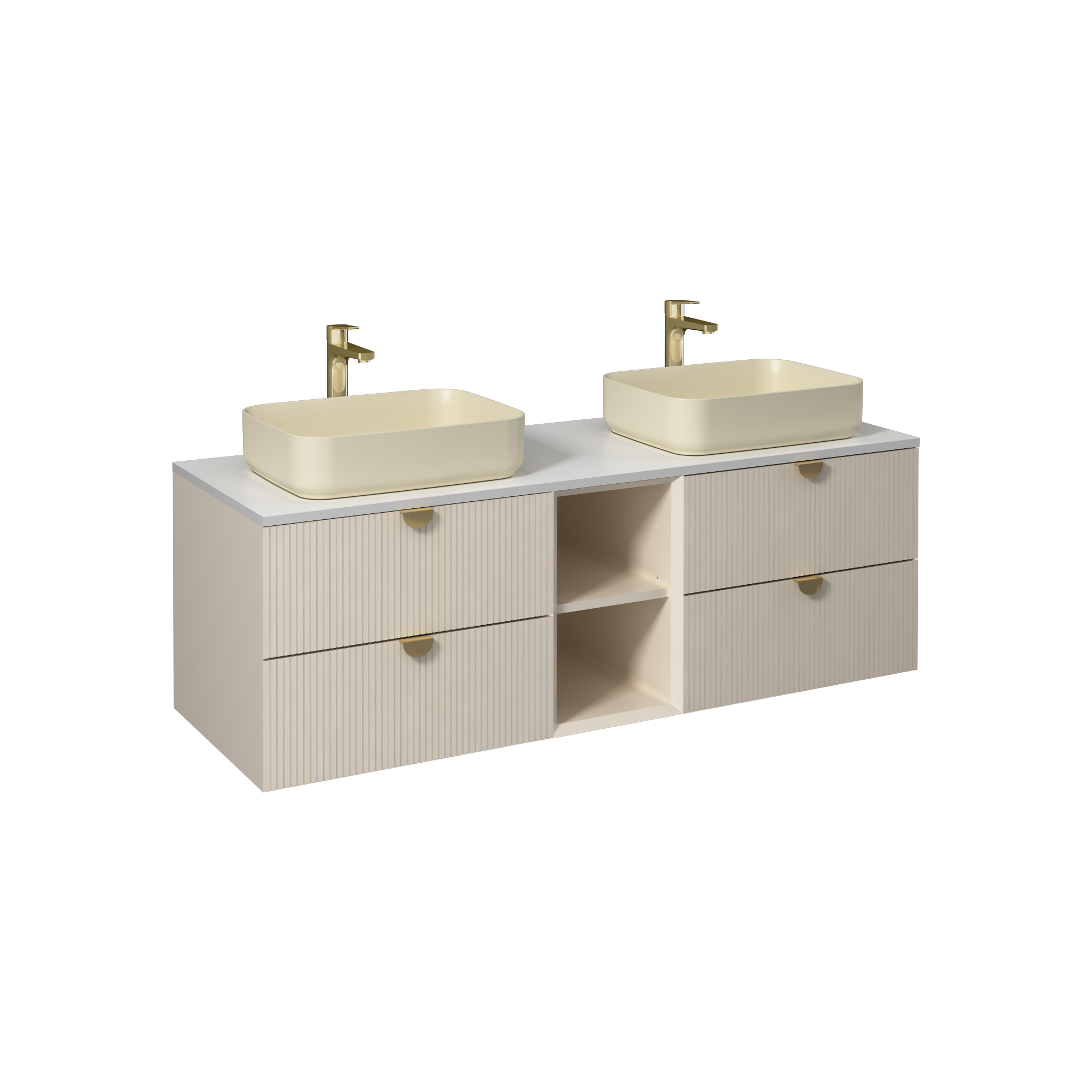 Infinity Washbasin Unit Open Shelf 150cm (10NF65050 2R x2 Washbasin included) Cream