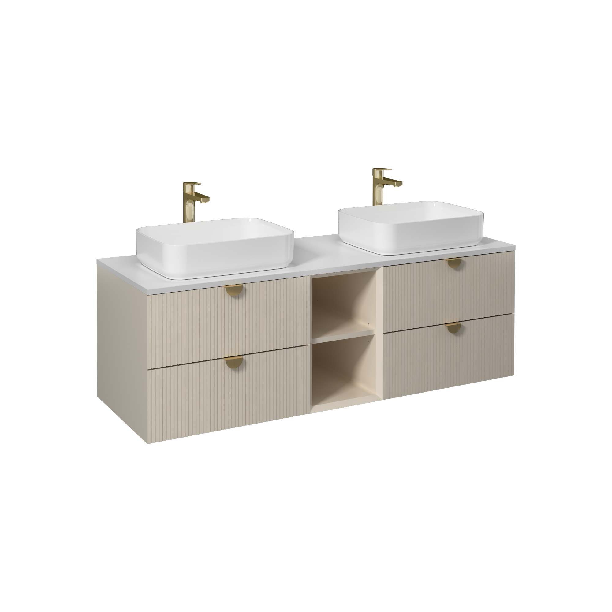 Infinity Washbasin Unit Open Shelf 150cm (10NF65050 x2 Washbasin included) Cream