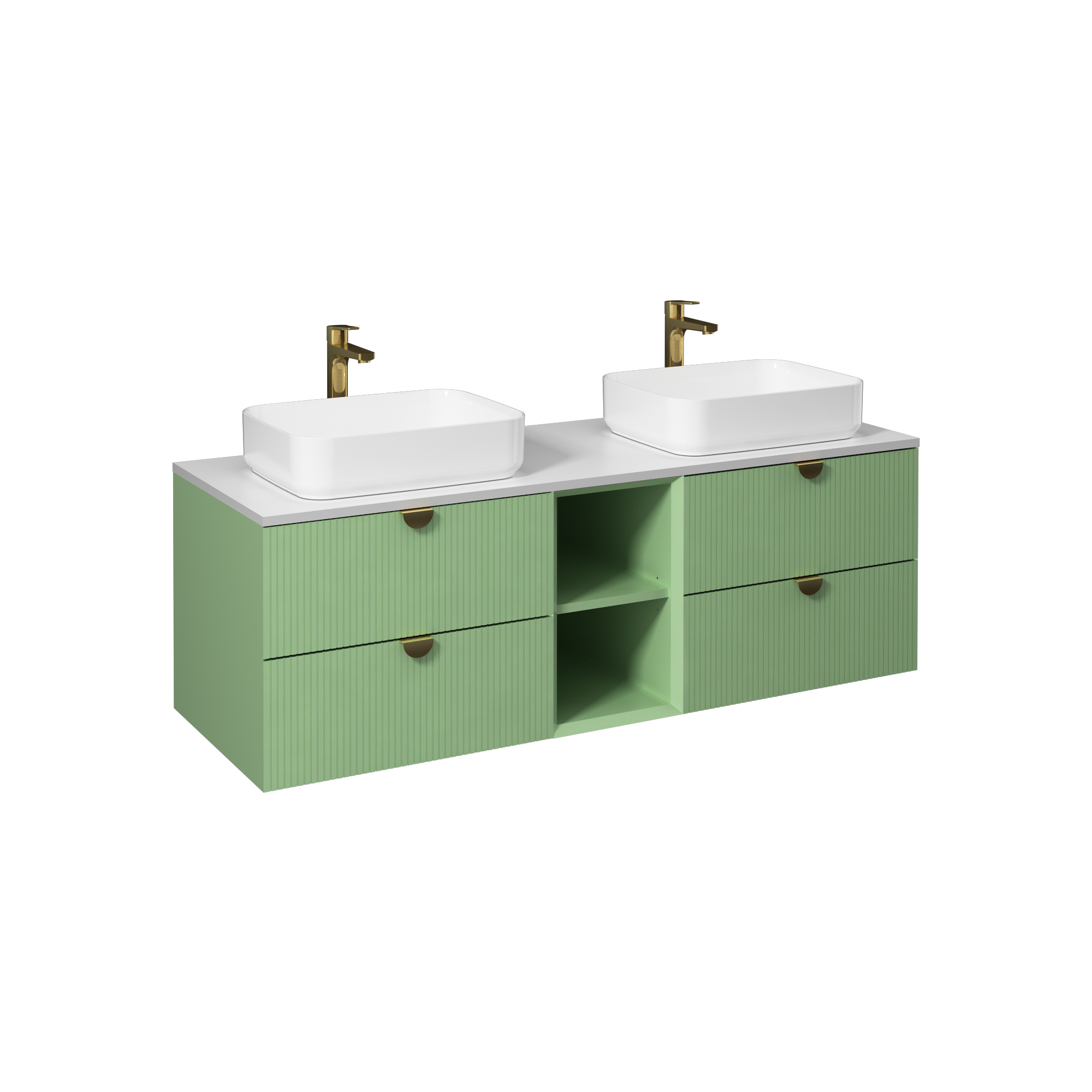 Infinity Washbasin Unit Open Shelf 150cm (10NF65050 2Z x 2 Washbasin included) Pastel Green