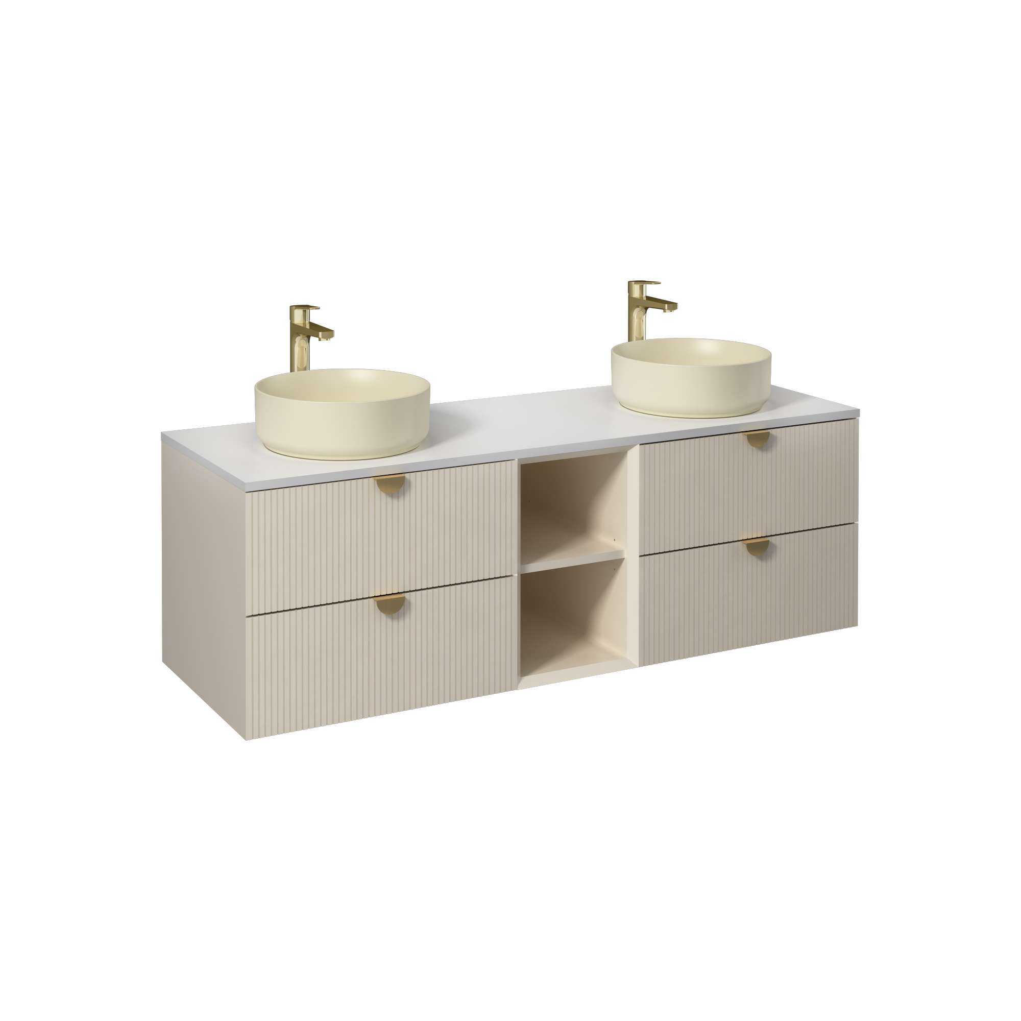 Infinity Washbasin Unit Open Shelf 150cm (10NF65036 2R x2 Washbasin included) Cream