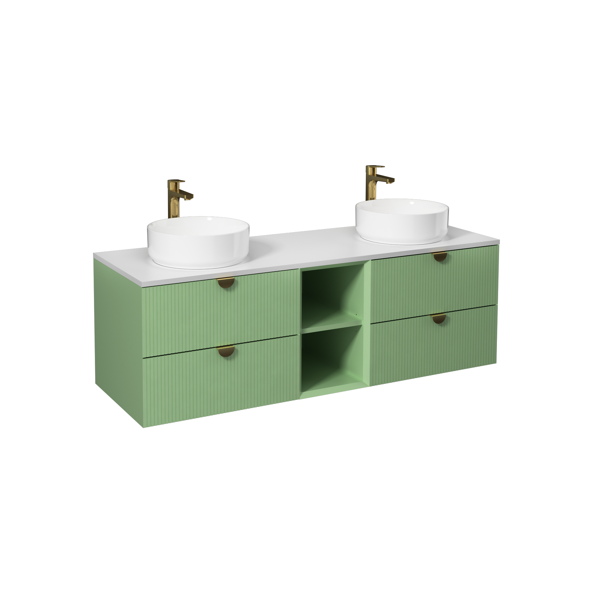 Infinity Washbasin Unit Open Shelf 150cm (10NF65036 2Z x 2 Washbasin included) Pastel Green