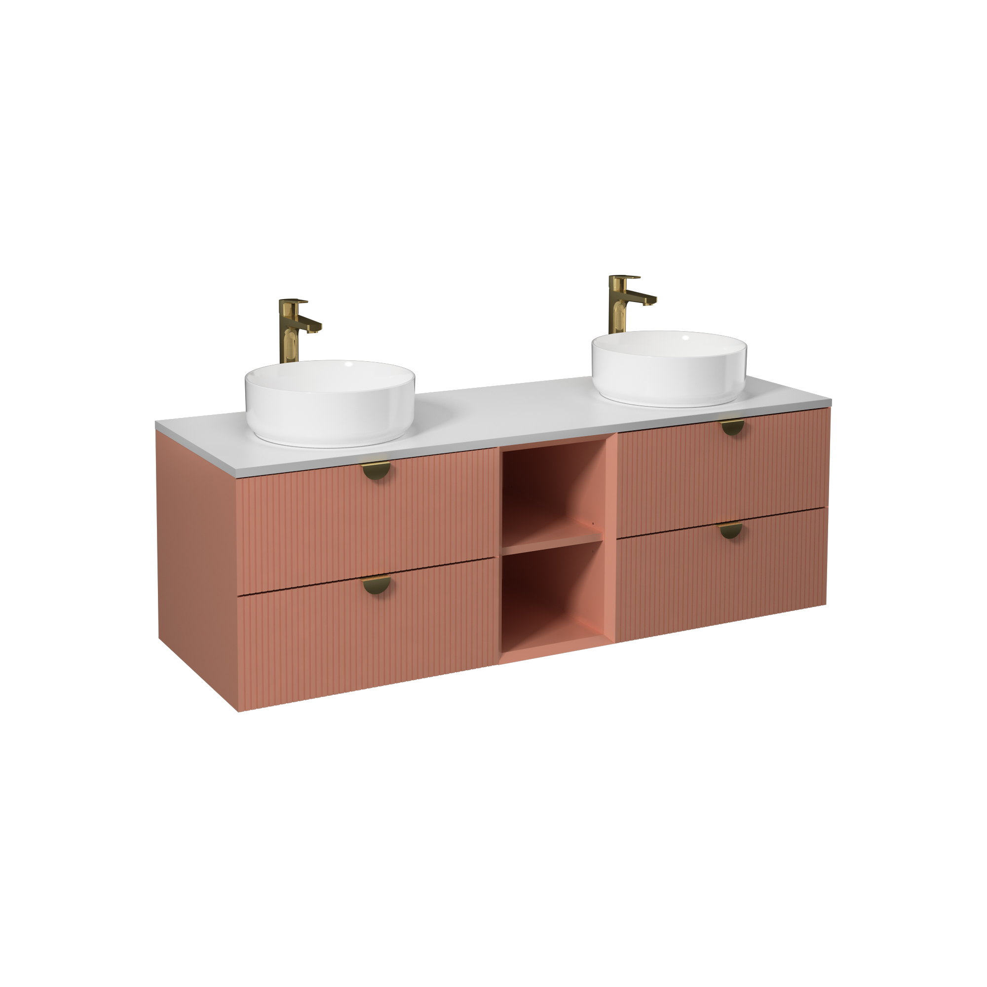 Infinity Washbasin Unit Open Shelf 150cm (10NF65036 2T x 2 Washbasin included) Dark Salmon