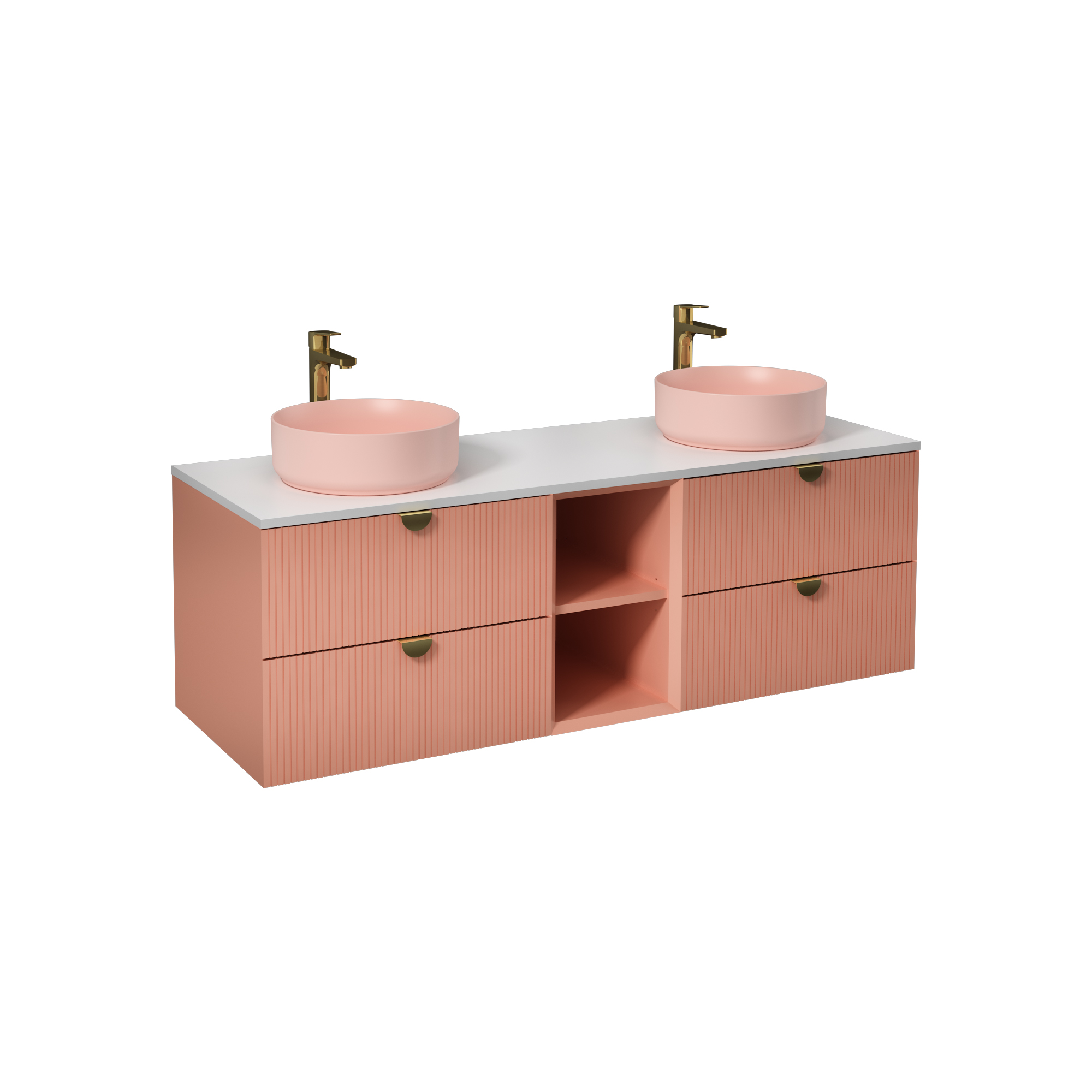 Infinity Washbasin Unit Open Shelf 150cm (110NF65050x2 Washbasin included) Dark Salmon