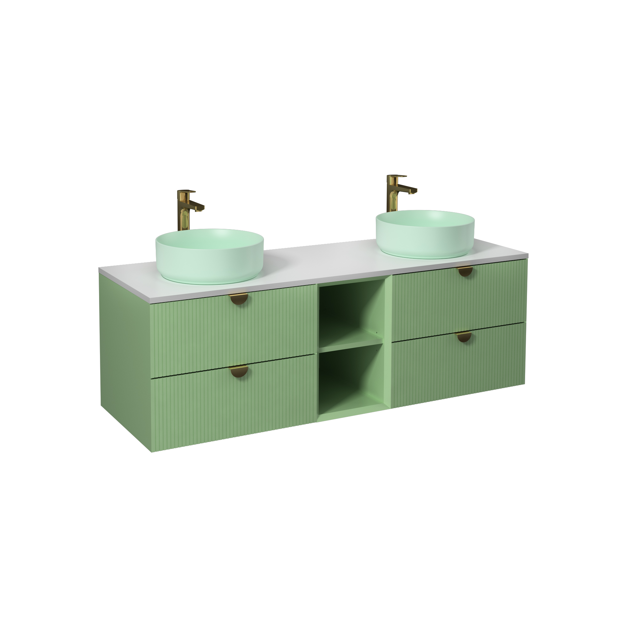 Infinity Washbasin Unit Open Shelf 150cm (10NF65050 x2 Washbasin included) Pastel Green