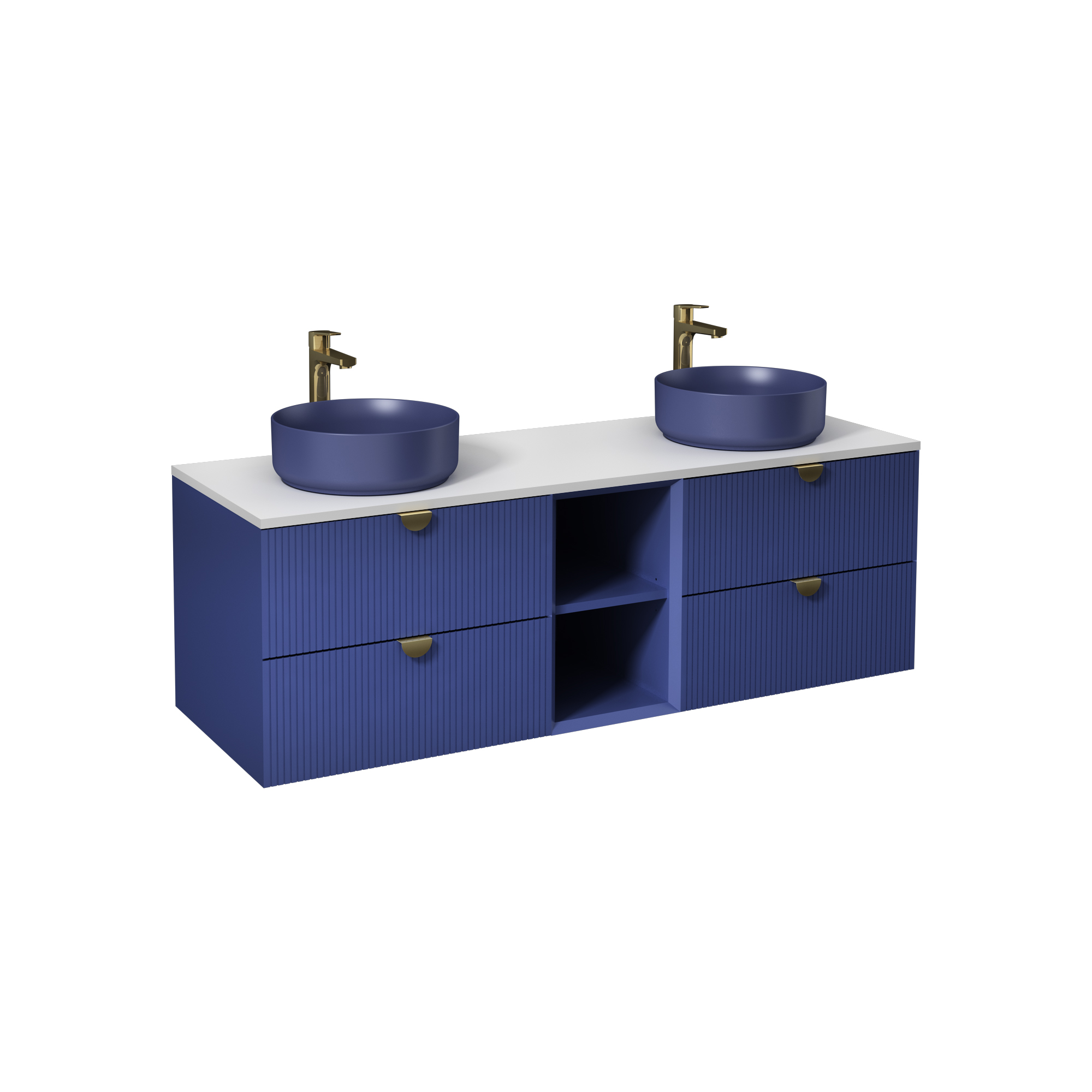 Infinity Washbasin Unit Open Shelf 150cm (10NF65050 x2 Washbasin included) Night Blue